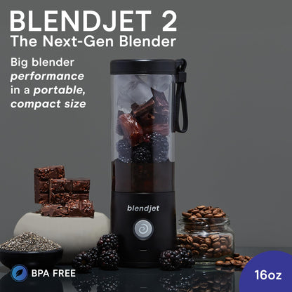 BlendJet 2 Portable Blender – Small Cordless Blender for Smoothies & Shakes, Mini USB-C Rechargeable, Self-Cleaning, Quiet Travel Blender with Stainless Steel Blades