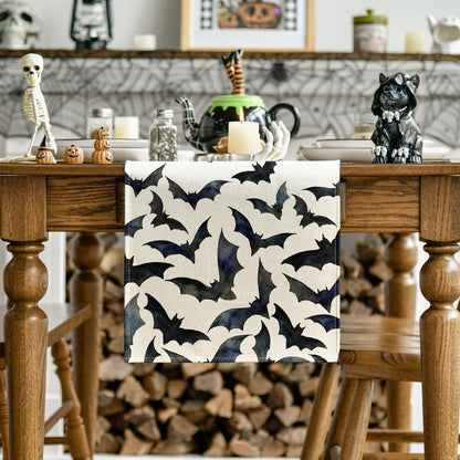 Artoid Mode Silhouette Black Bats Halloween Table Runner, Fall Kitchen Dining Table Decoration for Home Party Decor 13x108 Inch