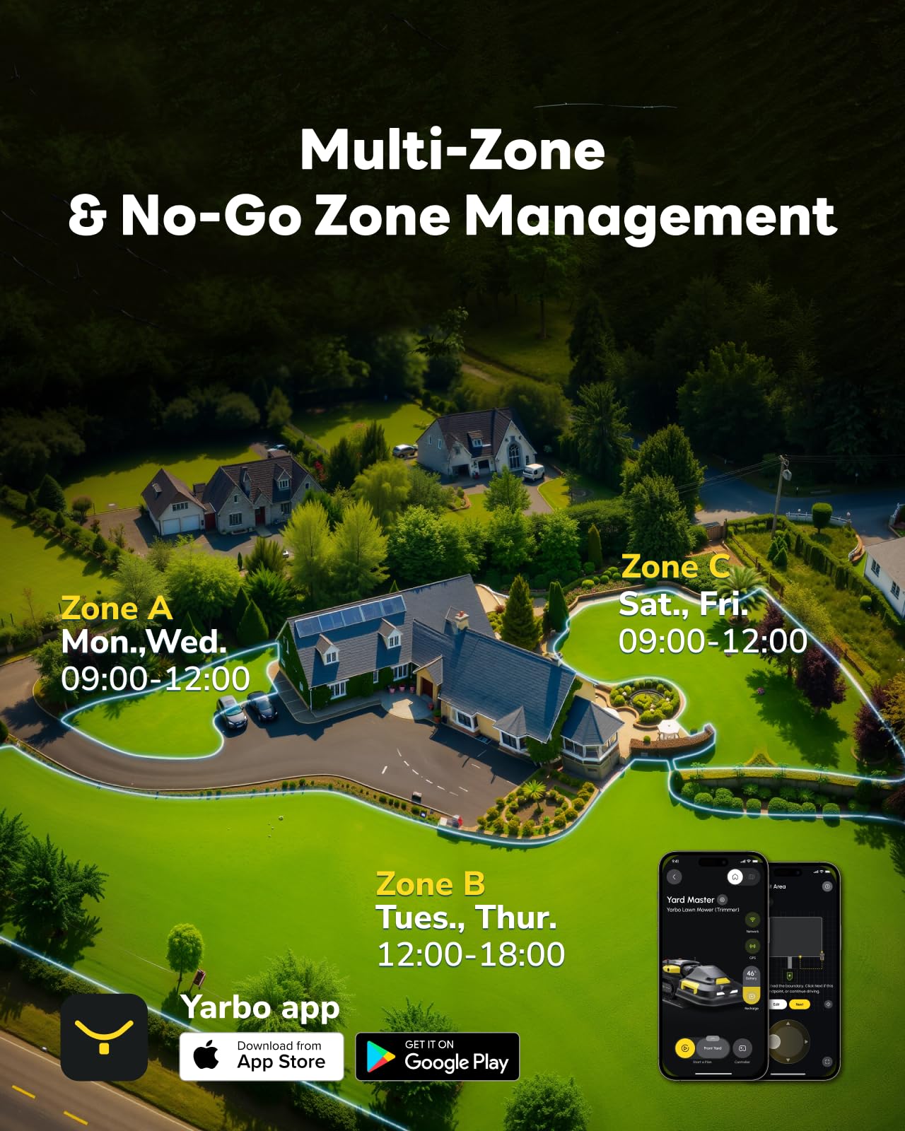 YARBO Robot Lawn Mower for Large Yard up to 6 Acres, Perimeter Wire Free, Modular Design, 1.2"-4.0" Cutting Height, 70% Slopes, Auto Recharging, AI Vision & RTK for Navigation