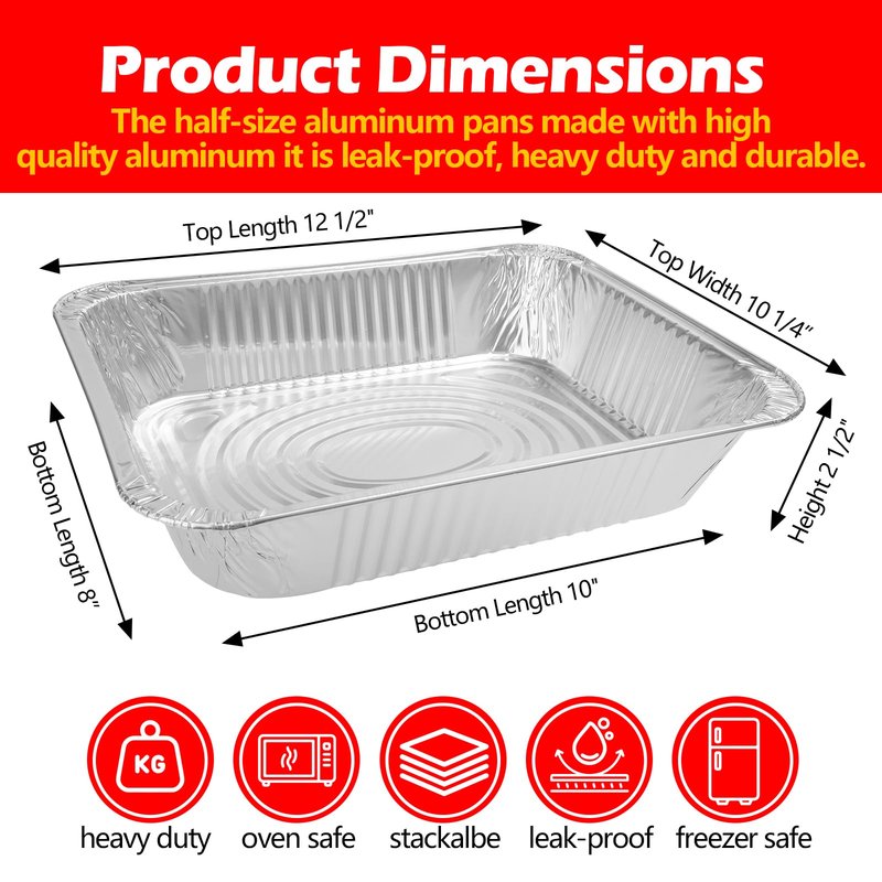 MAXTBEE 9x13 Aluminum Foil Pans, 30 Pack Disposable Trays Half Size Heavy Duty Tin Pans Deep Food Containers For Cooking, Meal Prep, Baking, Roasting, Chafing, Heating or Steam Table