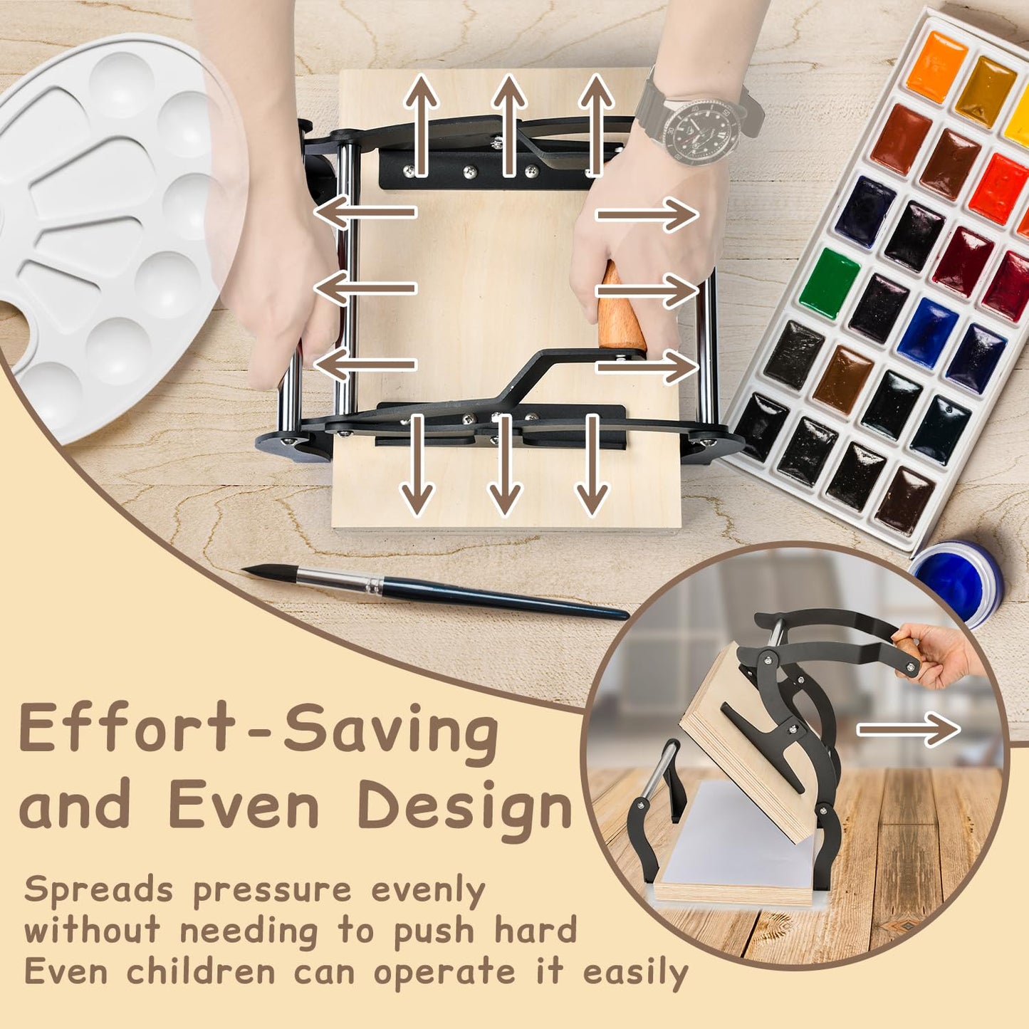TOPOWN Linocut Printing Hand Lever Press Machine, Linocut Press Machine, Manual Hand Lever Printing Press for Linoleum Blocks with Felt Pad(fit up to 25mm Thick Blocks, A4, Black)