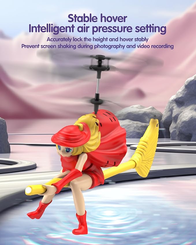 LM16-A RC Helicopter Flying Witch Drone Toys for Girls with LED Lights Indoor/Outdoor Remote Control Helicopter Christmas Birthday Gifts for Kids Boys Girls Age 6-8 9 10 11 12+(Red)