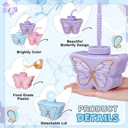 Mifoci 24 Pcs Butterfly Shape Cups Bulk, 10 oz Plastic Butterfly Themed Drinking Cups Pink and Purple Tea Party Supplies Fairy Birthday Party Decoration for Girls Wedding Baby Shower Favor