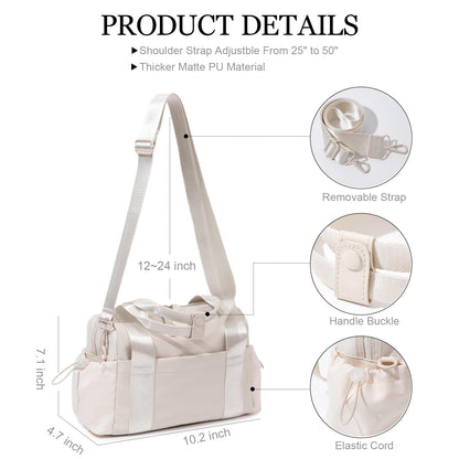 Bucosd Small Gym Bag for Women, Mini Crossbody Gym Duffle Bag with Wet Compartment, Carry on Gym Tote Bag for Workout Dance Sport Travel (Mini-Beige)