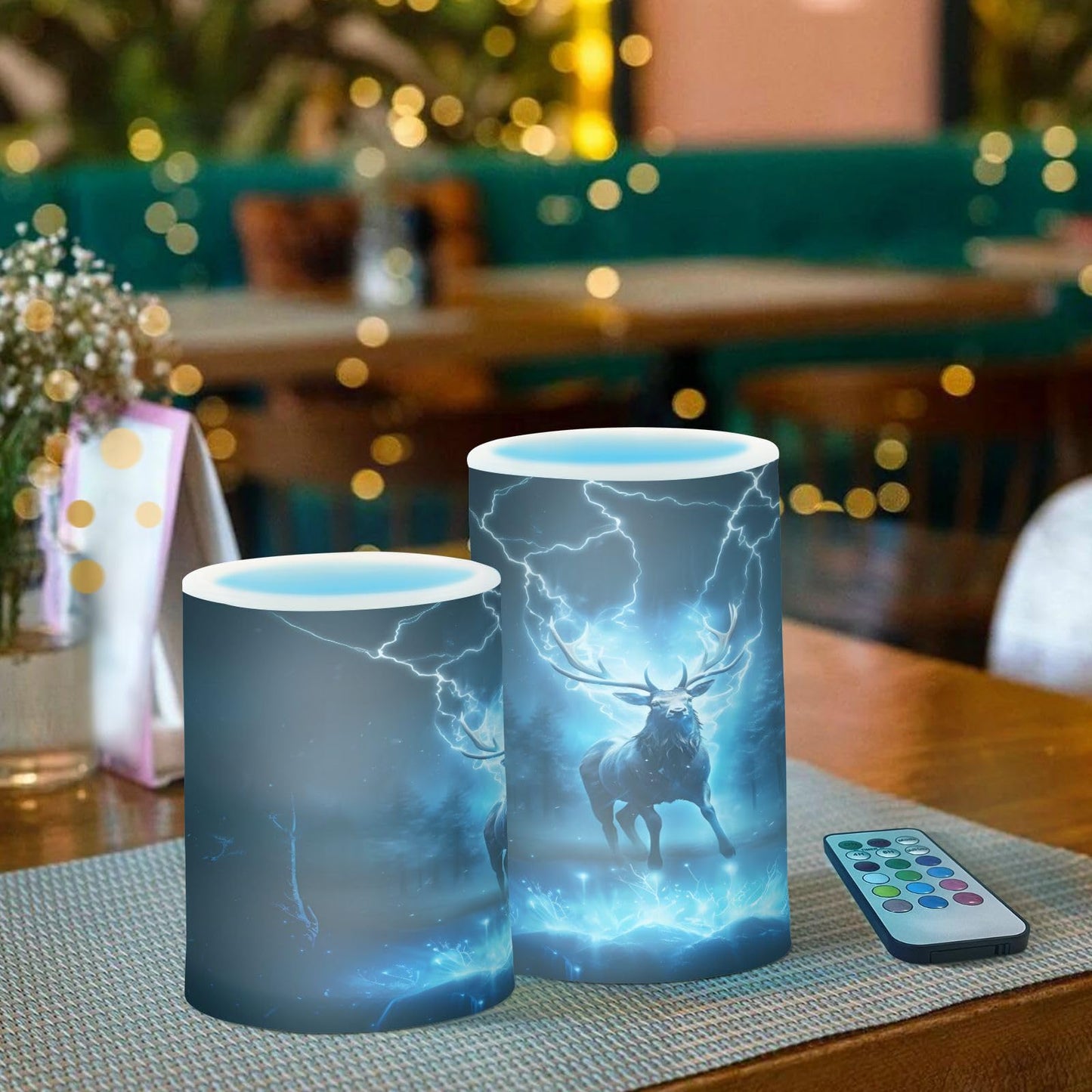 ALAZA Deer Night Flickering Flameless Candles Battery Operated with Remote Timer,Tea Light Candles LED Pillar Votive Candles Set of 2 for Outdoor Indoor Decorations