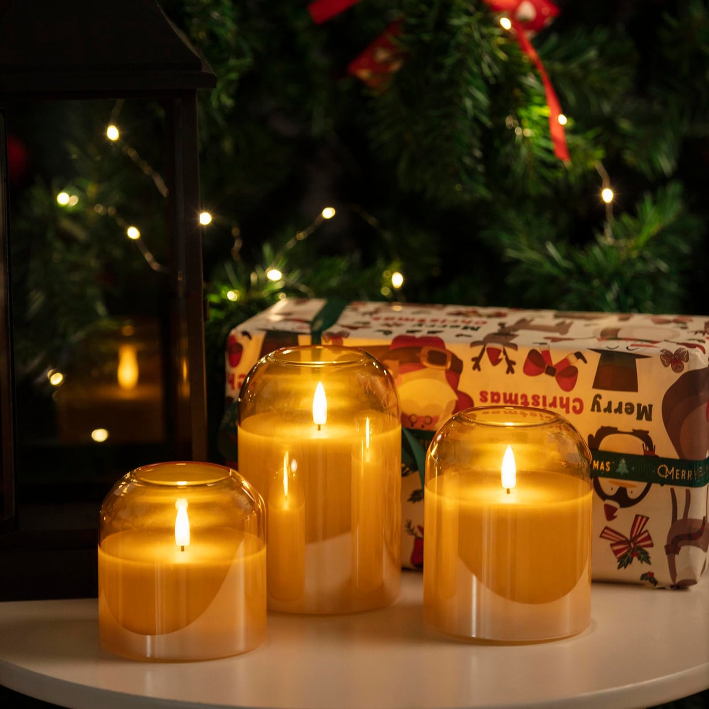 volnyus Gold Glass Flameless Candles with Remote Battery Operated Flickering LED Pillar Candles Real Wax 3D Wick Φ4 H 4" 5" 6"