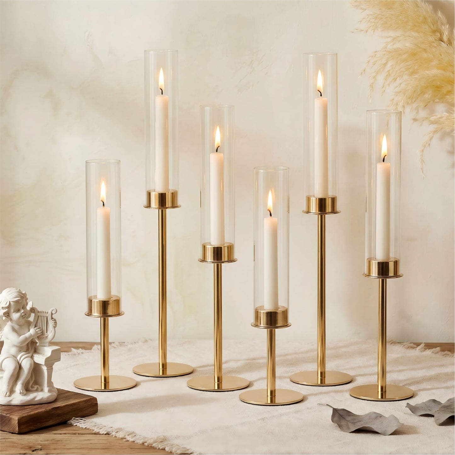 Ronasip Hurricane Candle Holders Metal Candlestick Holder for Glass Taper Tall Candle Holders with Candles Stands for Home Decor, Christmas, Dinning, Wedding, Housewarming Gifts (6, Gold)