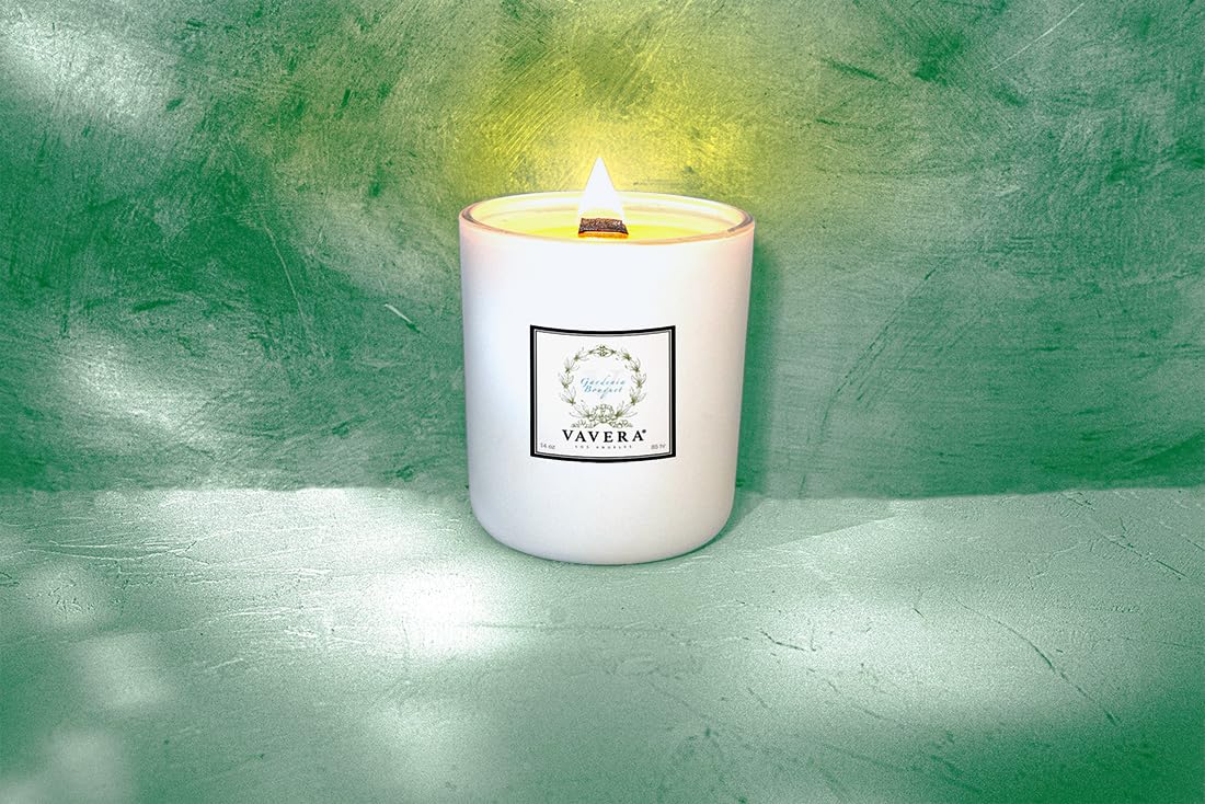 VAVERA Gardenia Candle. Wood Wick Candles that Crackle, 14oz Matt White Candle Jar, Consummate Gardenia Lover's Delight. Soy, Vegan, Non Toxic Luxury Home Decor. Hand-Crafted in USA.