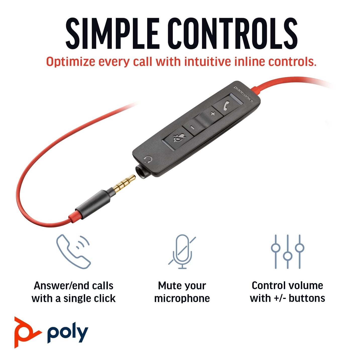 Poly Blackwire 3225 Wired Headset (Plantronics) - Noise-Canceling Mic – Stereo Design - Connect to PC/Mac/Mobile via USB-C, USB-A, or 3.5mm - Works w/Teams, Zoom - Amazon Exclusive