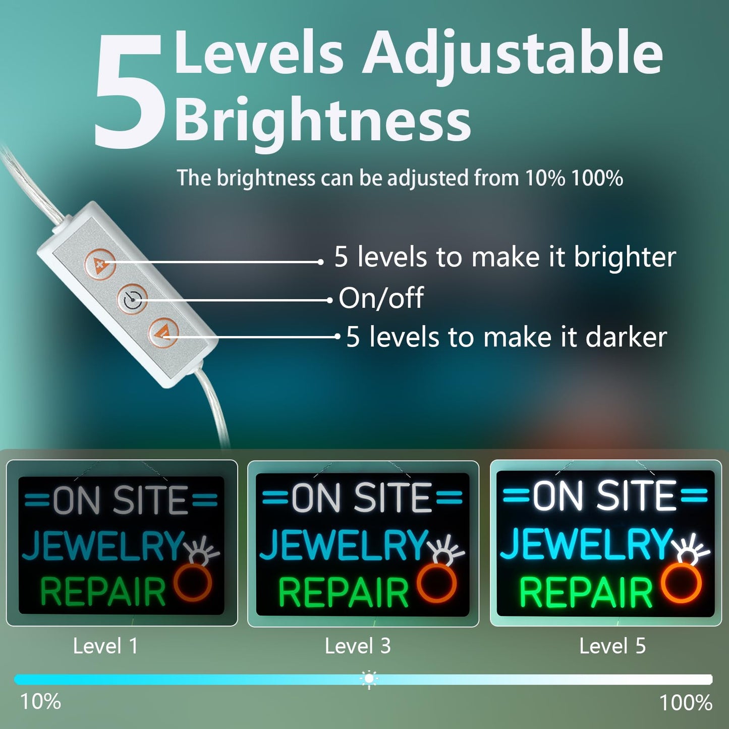 JFLLamp Large ON SITE JEWELRY REPAIR Neon Signs for Wall Decor Neon Lights for Bedroom Led Signs Suitable for Drive Thru Open Office Man Cave Bar Christmas 12V Power Adapter, 23.6*15.7 Inch(White+Azure+Grenn+Yellow)