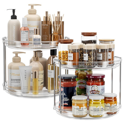 LAMU 2 Tier Lazy Susan Turntable Organizer 9.25'' Rotating Spice Rack Organization for Cabinet, Kitchen, Pantry, Countertop, Bathroom, Vanity, Medicine Cabinet Organizer, Clear