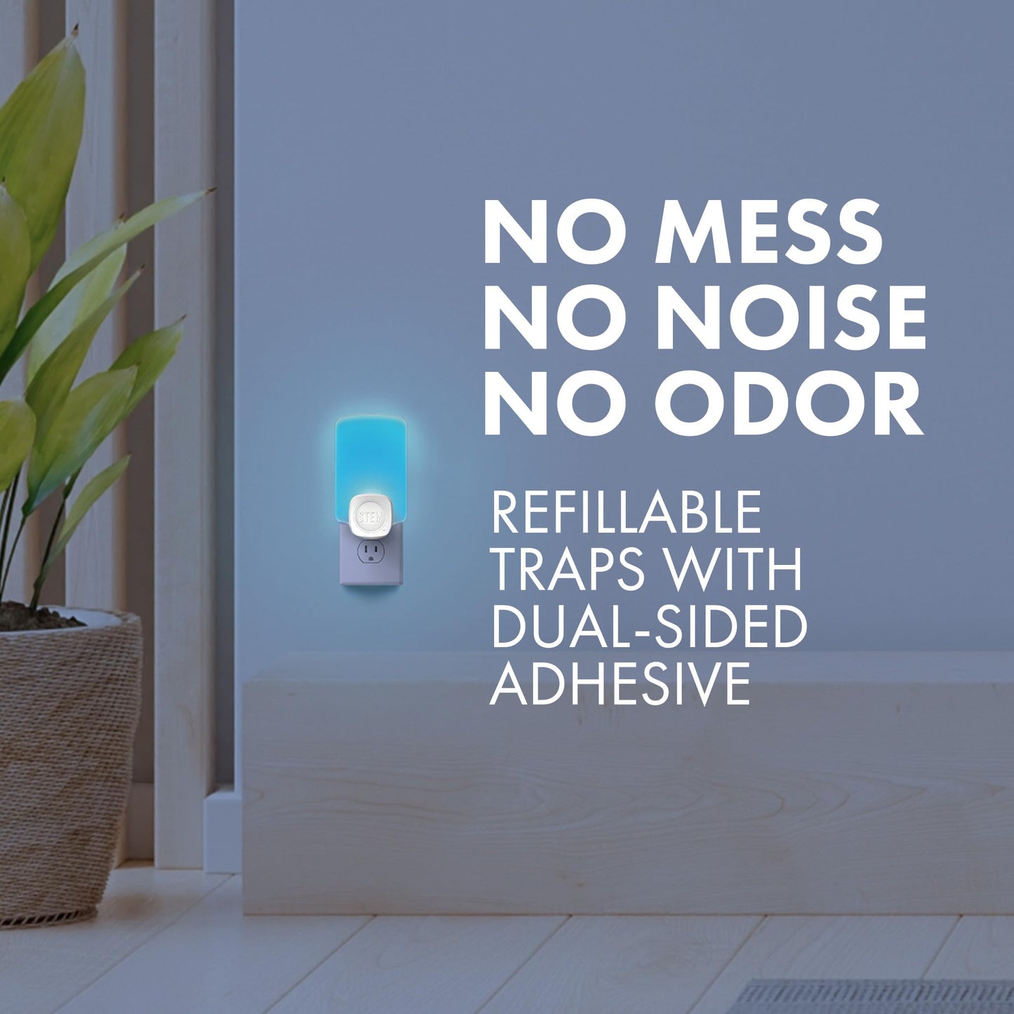 STEM Light Trap: Indoor Fruit Fly Trap, Effective Insect Control for Home, Attracts and Traps Flying Insects, Emits Soft Blue Light, Starter Kit with 1 Plug-In Device and 1 Cartridge