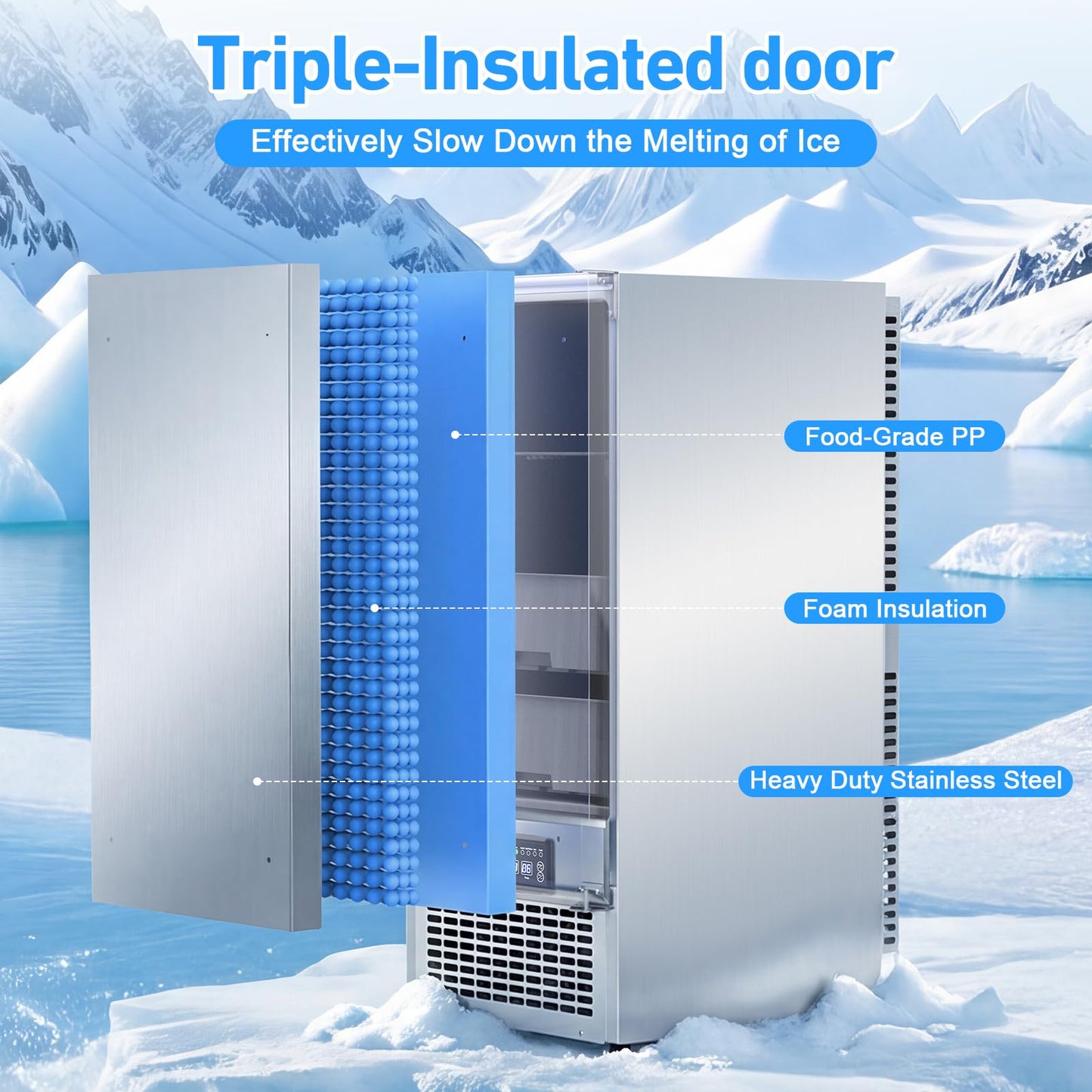 Under Counter Ice Maker 120lbs/24h, 2 in 1 Commercial Ice Machine & Beverage Refrigerator with 2 Drawers & 30lbs Storage, Stainless Steel Reversible Door, Adjustable Ice Thickness for Home Bar Kitchen