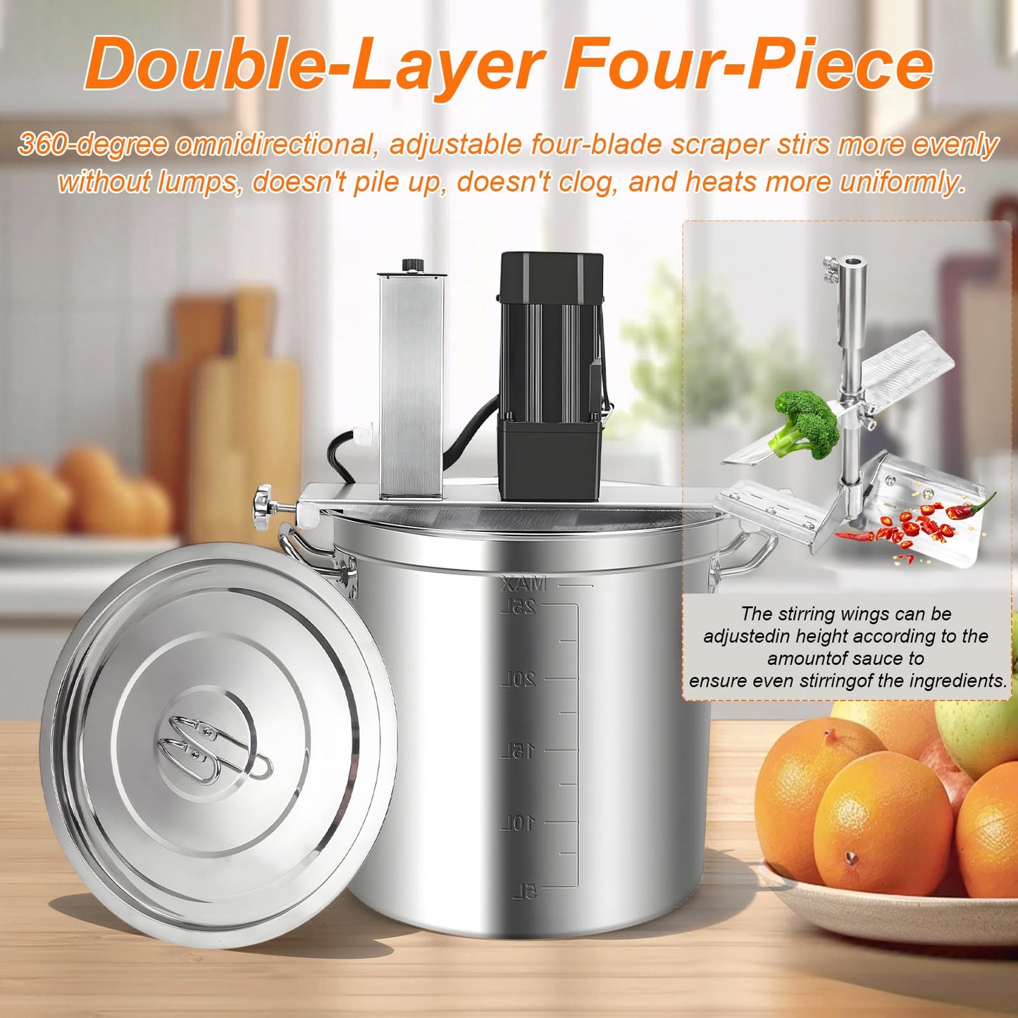 25L Commercial Automatic Food Mixer, Stainless Steel, 4-Blade Stirring Scraper, Adjustable Speed Control, for Restaurant & Industrial Use
