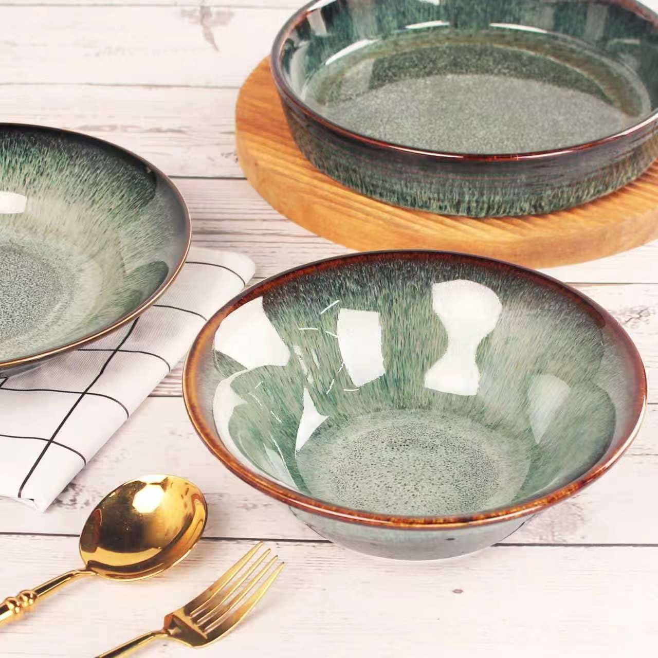 LIUYWYHCF Cereal bowls 11 OZ, Ceramic Soup Bowl for Kitchen, Black reactive glaze Bowl for Pho, Chip, Fruits, Salad, Noodle, Ramen, Suit For Housewarming - 5.9 Inch, Set of 4