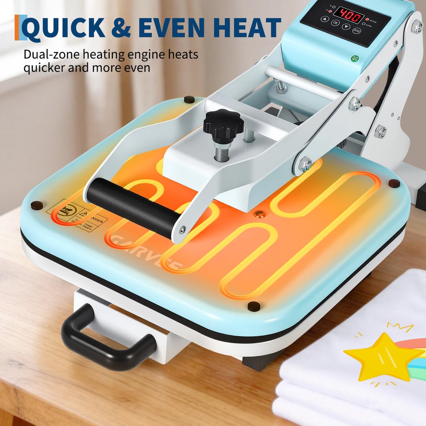 Garvee Heat Press,15x15 Heat Press Machine, Digital Industrial Sublimation Printer for T Shirts, High Pressure Fast Heating Transfer Vinyl Press, Easy to Use,Green