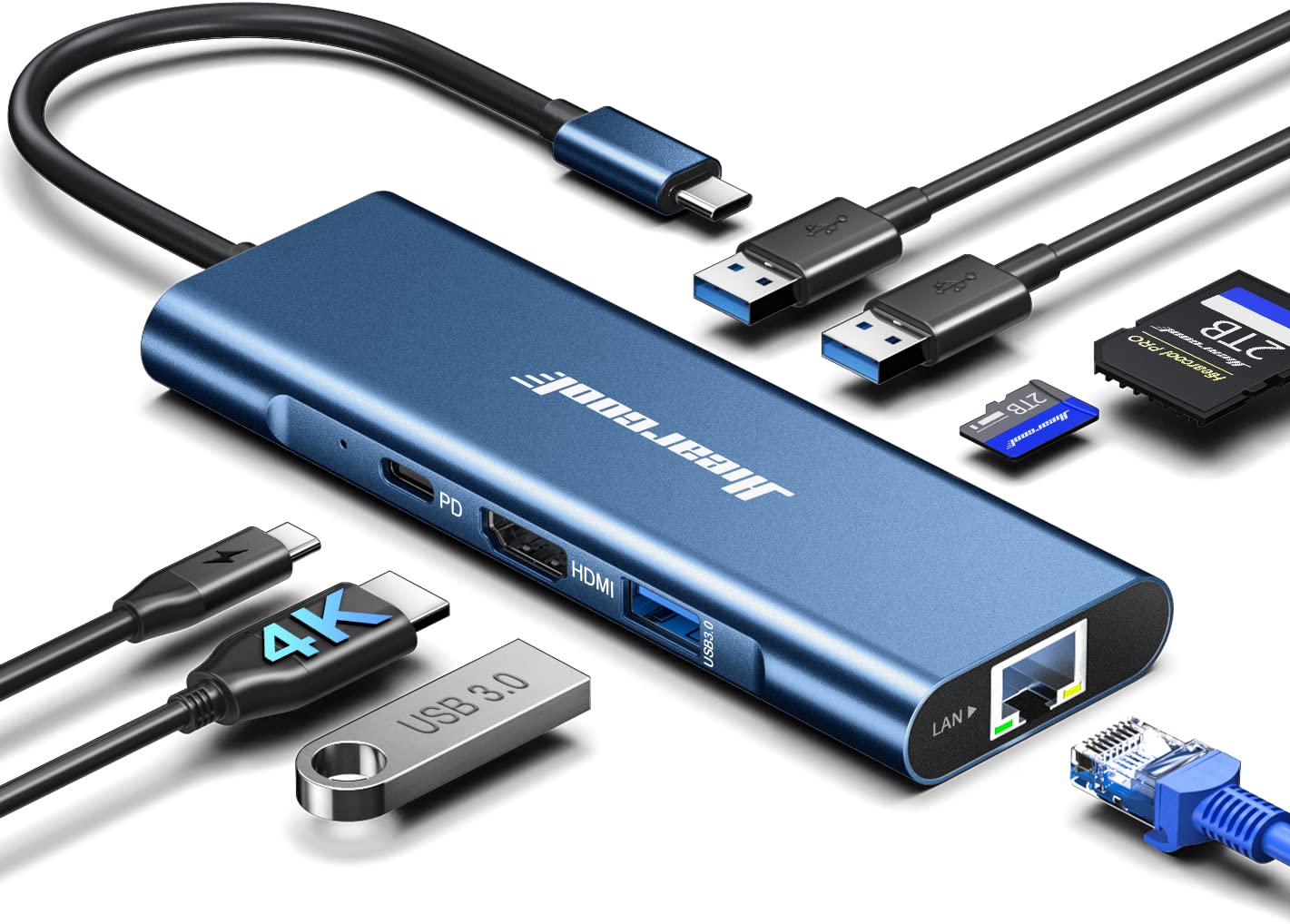 Hiearcool USB C Hub Ethernet,4K@60 USB-C to HDMI Hub,8in1 Multi-Port USBC Adapter Type C Dock Dongle Compatible for MacBook Pro Air iPad Dell Lenovo