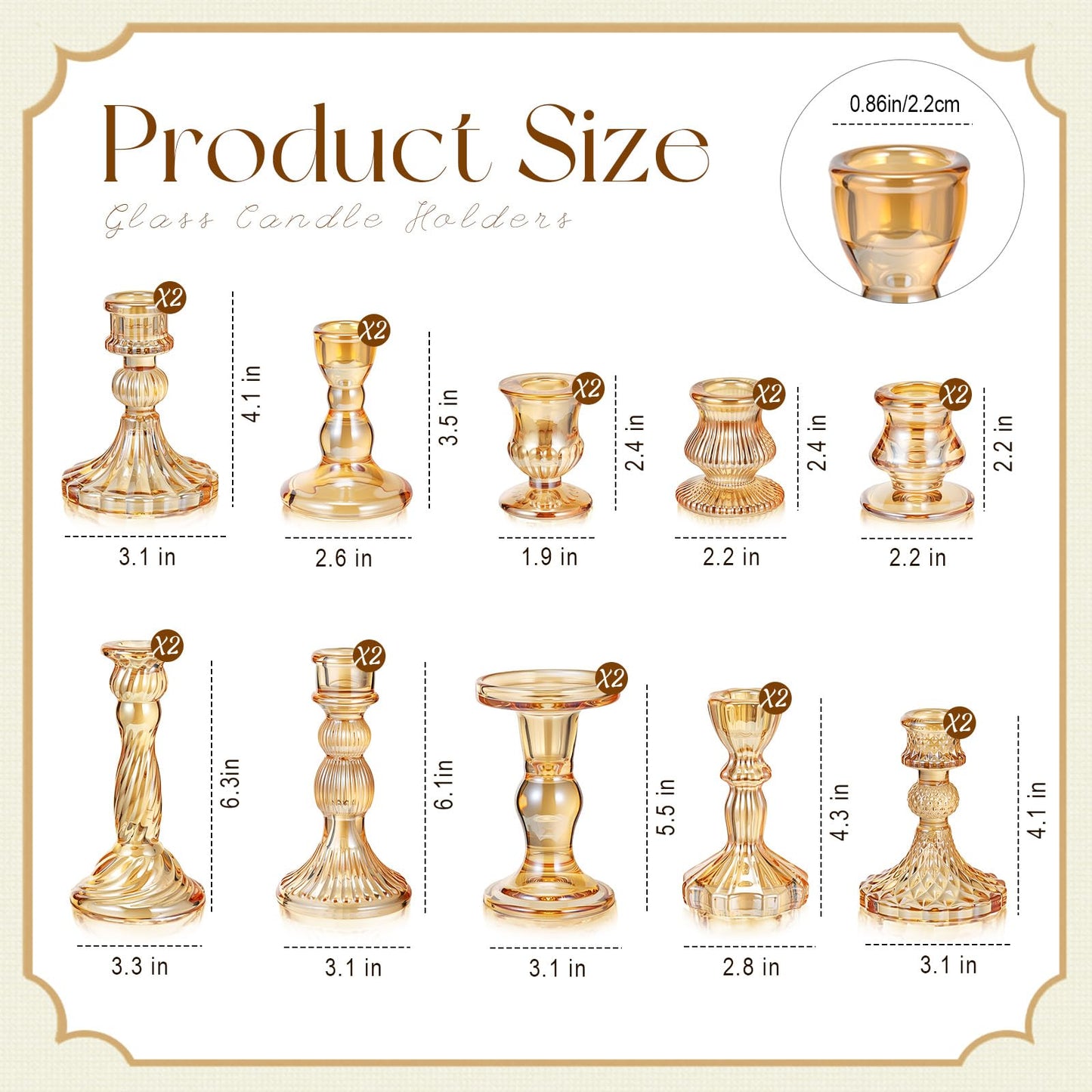 Mumufy 10 Sets Glass Crystal Taper Candle Holders Stand Centerpiece Bulk with 10 in Taper Candles Sticks Clear Decorations Table Wedding Dining Party (Gold)
