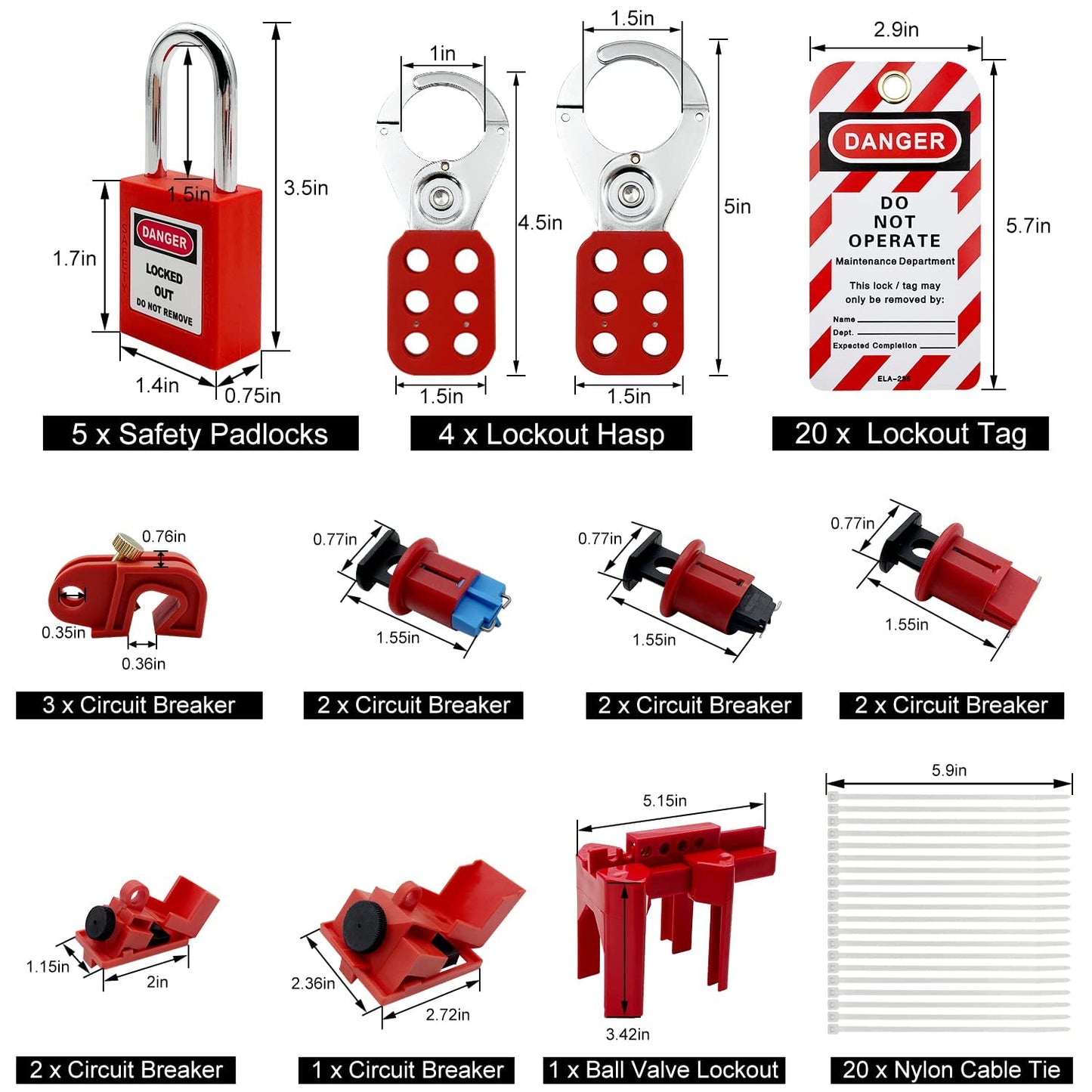 Lockout Tagout Kit - Clamp-On Circuit Breaker Lockout, Group Lockout Hasps, Lockout Tag, Universal Multi- Pole Breaker with Tool Box