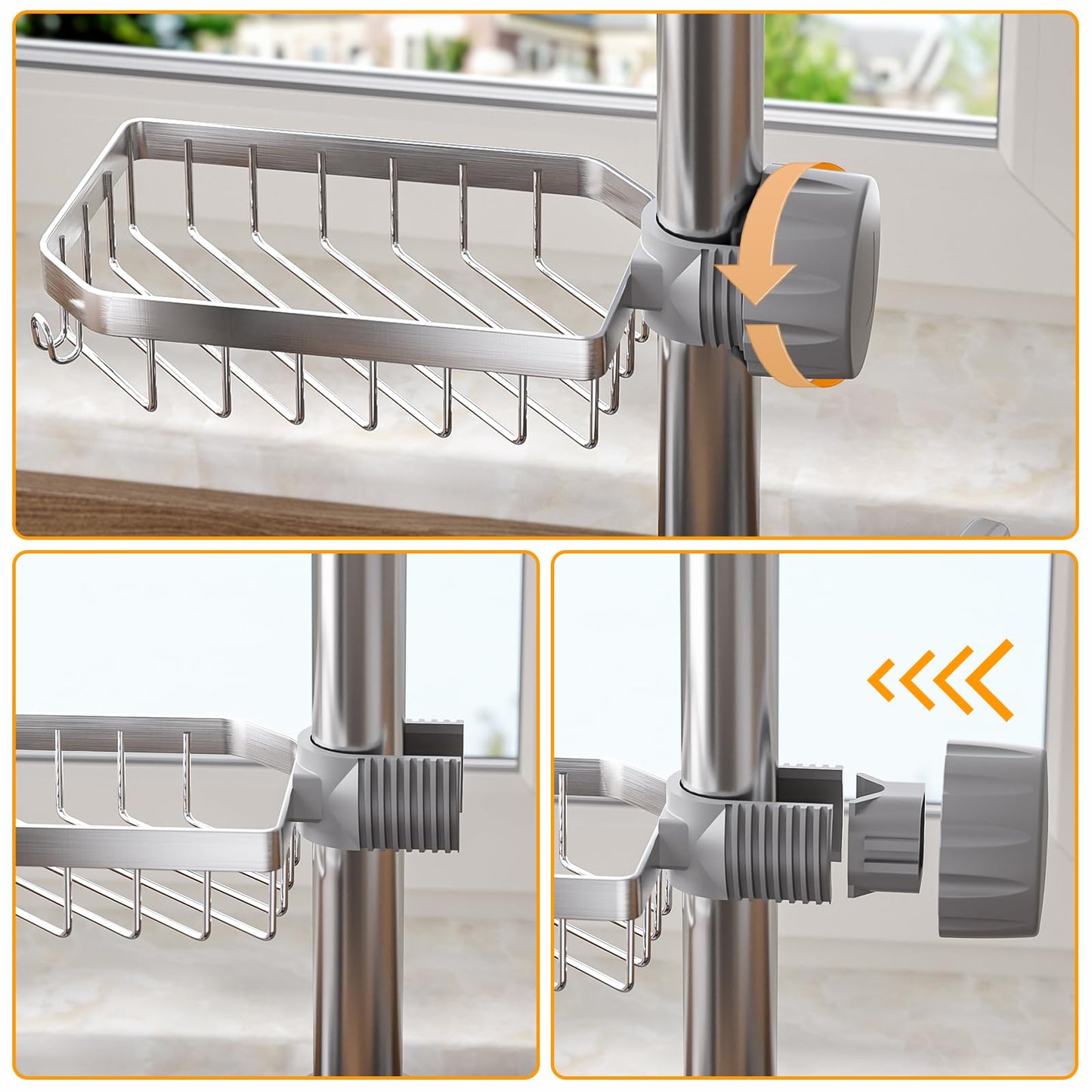 LONIN Sponge Holder Over Faucet Kitchen Sink Caddy Organizer, Stainless Steel Detachable Hanging Faucet Drain Rack for Bathroom, Scrubbers, Soap, Chrome