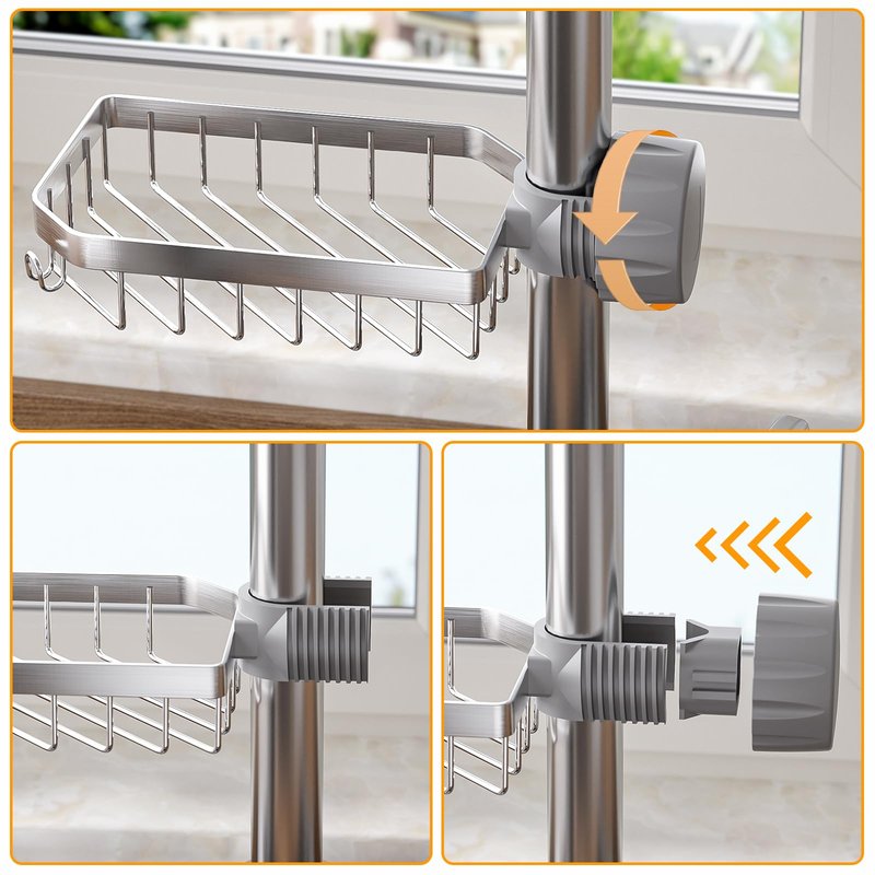 LONIN Stainless Steel Kitchen Sink Organizer Caddy – Over Faucet Sponge & Brush Holder, Rust-Resistant, Adjustable Universal Fit Faucet Rack, Quick Drain Sink Space Saver