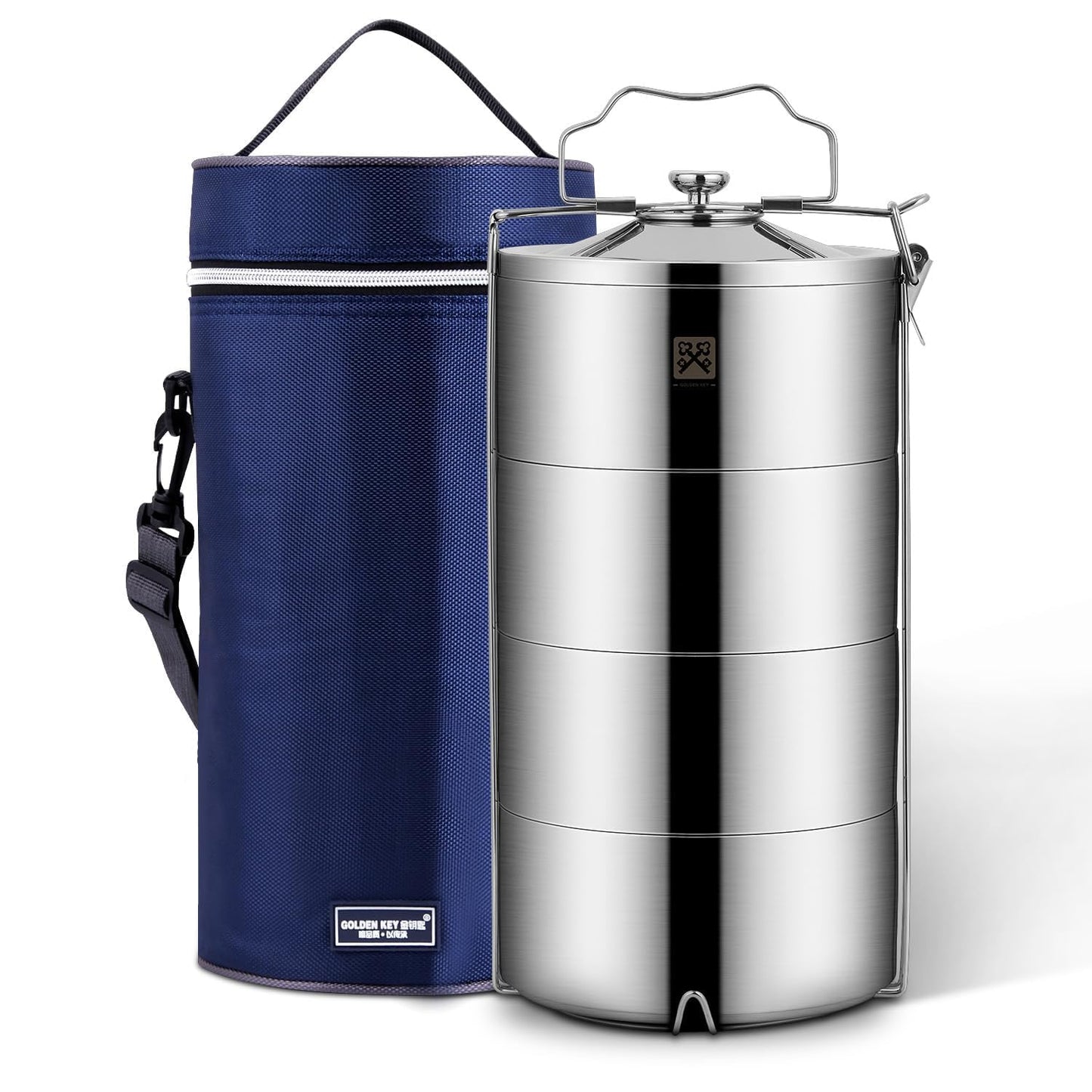 GOLDEN KEY 120 oz Stainless Steel Stackable Lunch Box for Adult, Huge Capacity Bento Box with Stackable 4 Tier Food Container, and Lunch Bag (120 Ounces 4-Layers Bento) - Super Large