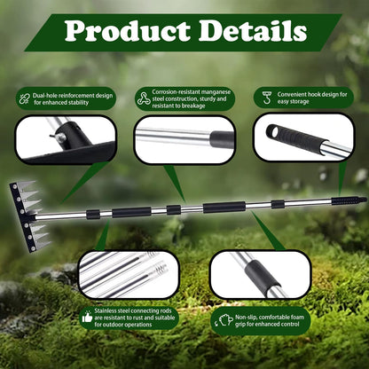 SXIDPDA Stainless Steel Weeding Tool, Thickened Version 8 Tines Weeder Rake, Weed Puller Tool with Long Handle, for Removing Weeds, Loosening Soil, Cleaning Flower Beds, Pine Needles & Lawn Prep