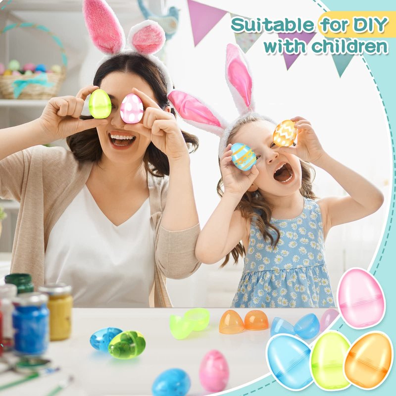Meooeck 144 Pcs Fillable Plastic Easter Eggs Bulk 3.2'' Clear Mini Empty Colorful Easter Eggs for Prize Toys Filling Treats Basket Stuffers Filler Hunt Party Supplies Favors