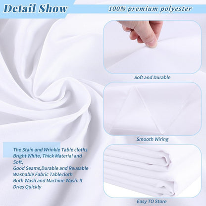 Kesfey 4 Packs White Table Cloths Rectangle 60 x 84 inch Washable Polyester Fabric White Tablecloths for 4 Feet Tables Stain and Wrinkle Resistant Reusable Table Covers for Parties Wedding Banquet