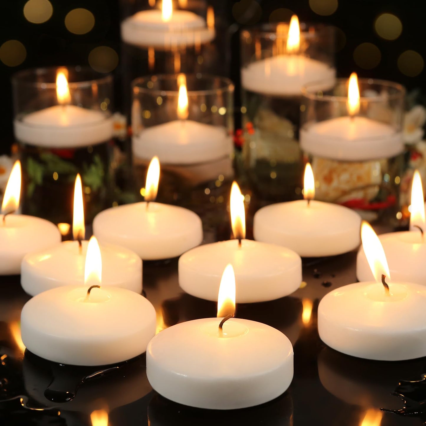 GINITIRI 3 inch White Floating Candles, 48 Pack Unscented Floating Candle,8-9 Hours Burning Floating Candles for Centerpieces, 3“ Water Candles for Cylinder Vases, Wedding, Party