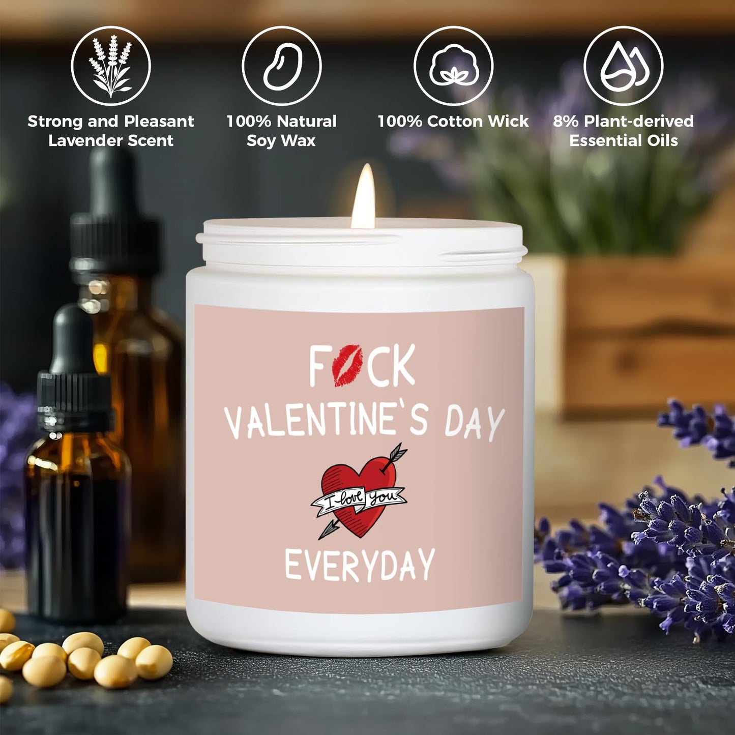 MOASITN Valentines Day Candles for Her Girlfriend Wife, Romantic & Funny Love Gift for Him Boyfriend Husband, Best Valentines Birthday Lavender Scented Candel Couple Presents for Women Men