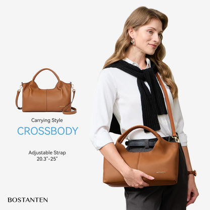 BOSTANTEN Genuine Leather Purses for Women Designer Handbags Crossbody Shoulder Bags Top Handle Satchel Brown