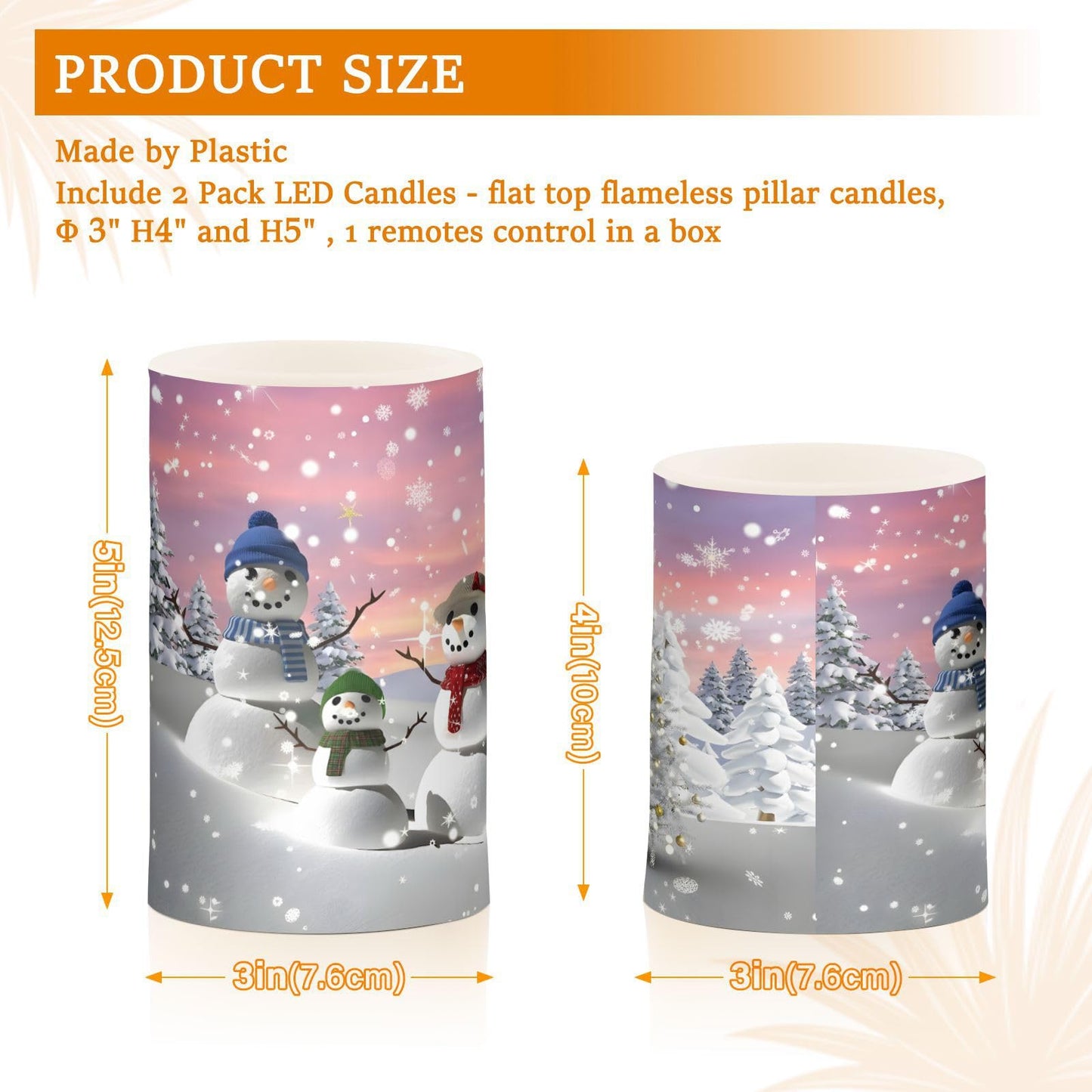 ALAZA Christmas Tree and Snowman Winter Snowflakes Flickering Flameless Candles Battery Operated with Remote Timer,Tea Light Candles LED Pillar Votive Candles Set of 2 for Outdoor Indoor Decorations