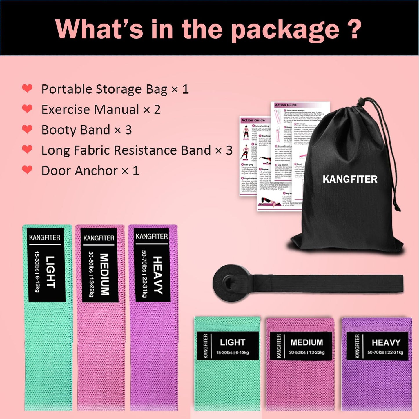 KANGFITER Large Fabric Resistance Bands for Working Out, Loop Exercise Bands for Booty Leg, Butt, Glutes, Stretch Workout Bands for Women & Men, Hip Elastic Bands for Home Gym Fitness, Yoga, Pilates