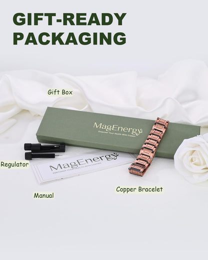 MagEnergy Copper Bracelet for Men, 3X Strength Magnetic Bracelet & 3800 Gauss Magnets, Copper Jewelry Gifts, Premium Fold-Over Clasp