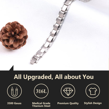Feraco Mens Magnetic Bracelet Titanium Steel Magnet Therapy Bracelets with Sizing Tool, Silver