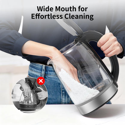 Electric Kettle Glass 2L, 1500W Fast Boiling Hot Water Boiler with Auto Shut-Off, LED Light, BPA-Free, Borosilicate Glass, Stainless Steel Interior, Wide Opening, Display Refrigerator with Door 04