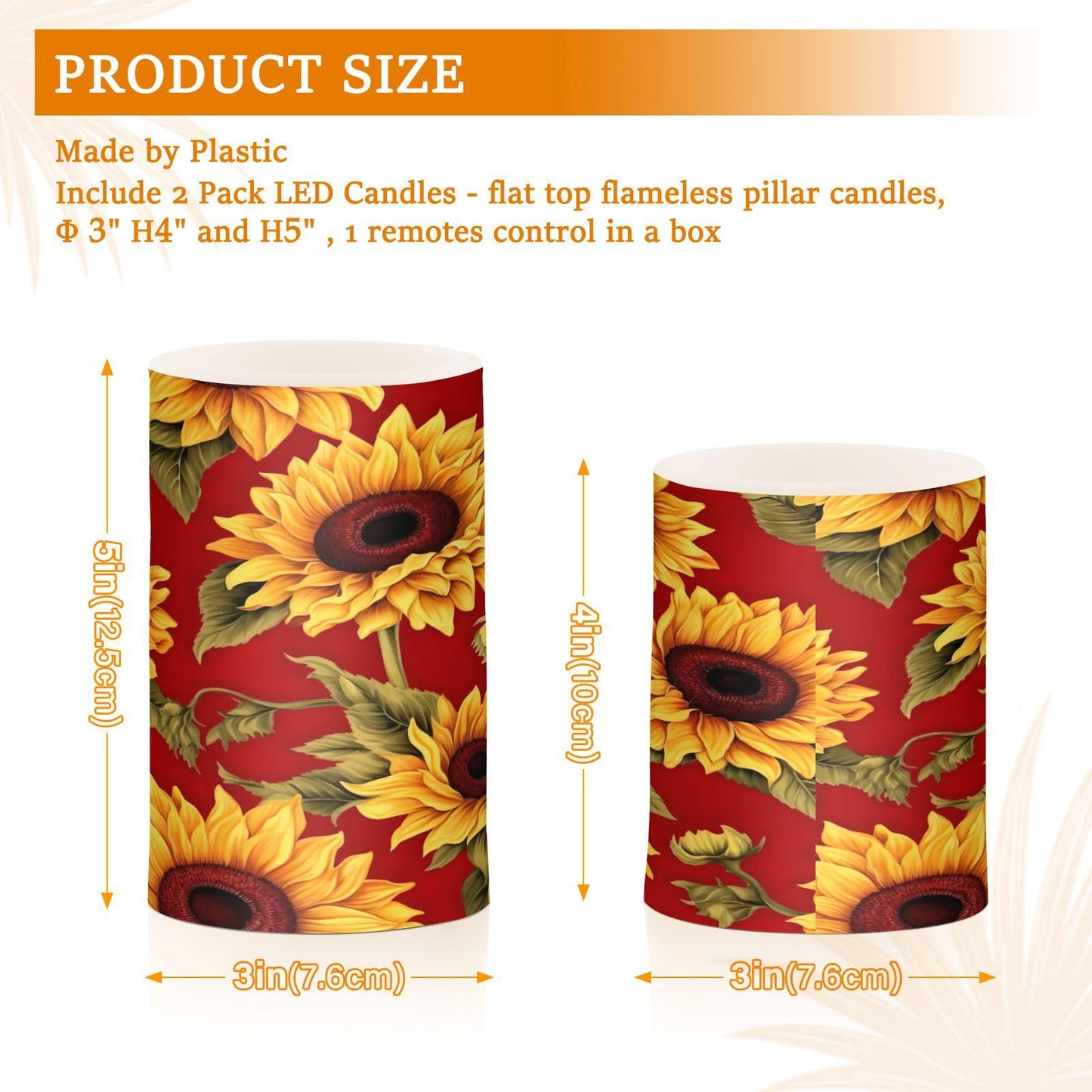 Kigai Flameless Candles Red Sunflowers Battery Operated Flickering LED Candles Waterproof Realistic Candles with Remote and Timer for Party Holiday Wedding Home Decor, 2 Pack