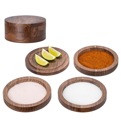 USEEKRIL 1 Pack 3-Tier Walnut Wooden Margarita Salt Rimmer Set,Salt&Sugar Rimmer for Cocktails Drinks,Cocktail Glass Rimmer Tools with Magnetic Swivel Lid for Bartenders,Home Bar,Parties