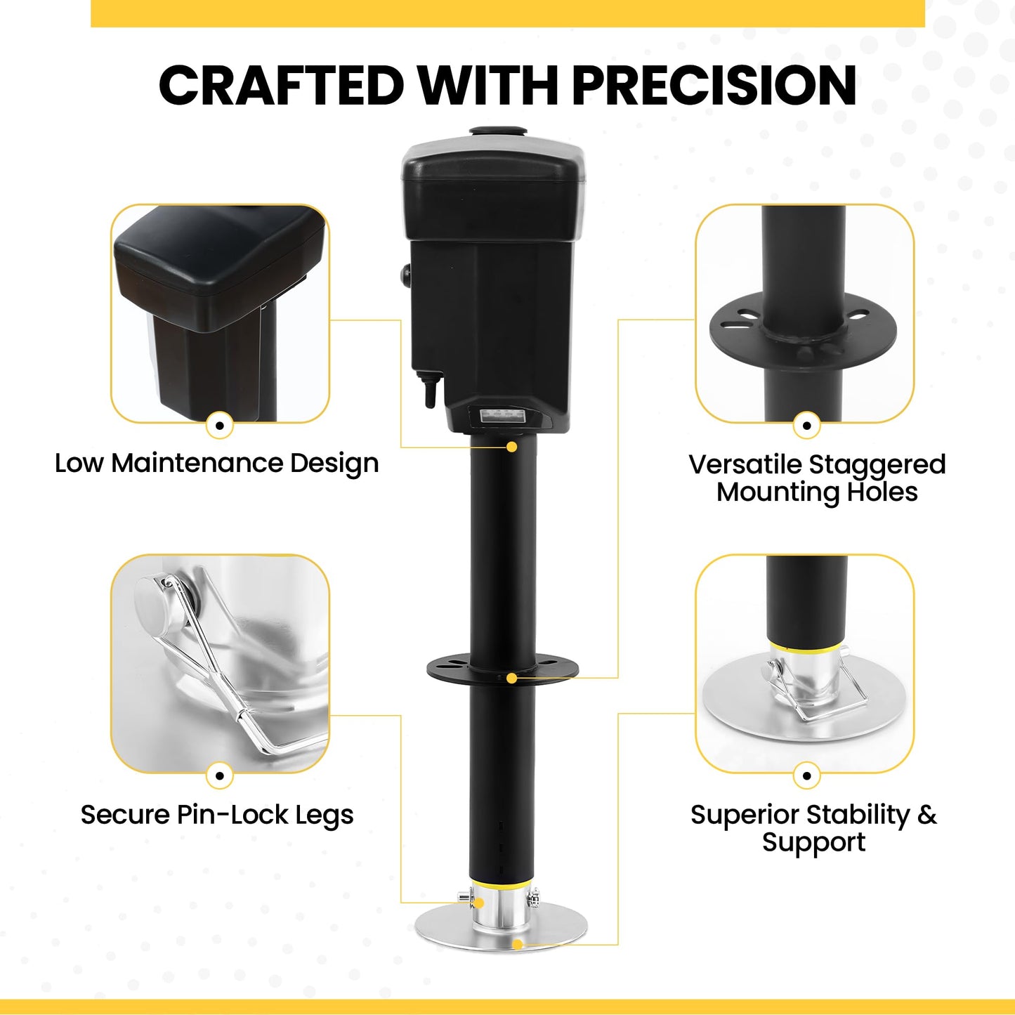 12V Electric Tongue Jack 5000lb A-Frame Heavy Duty Trailer Jack 18” Travel Add 4.5” with The Drop Foot & LED Light for Travel Trailer Camper, Protective Cover Included