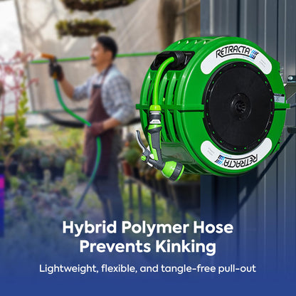 Macnaught Retractable Garden Hose Reel, 60 Ft Water Hose Reel Heavy Duty Retractable Hose with Metal 180° Swivel Rotation Bracket for Wall Mount - Green