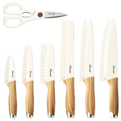 Hancorys Knife set, 13 Pieces Kitchen Knives Set, Nonstick Ceramic Anti-Rust Coating and Blade Guard, Holiday Gifts for Kitchen, Camping Essentials
