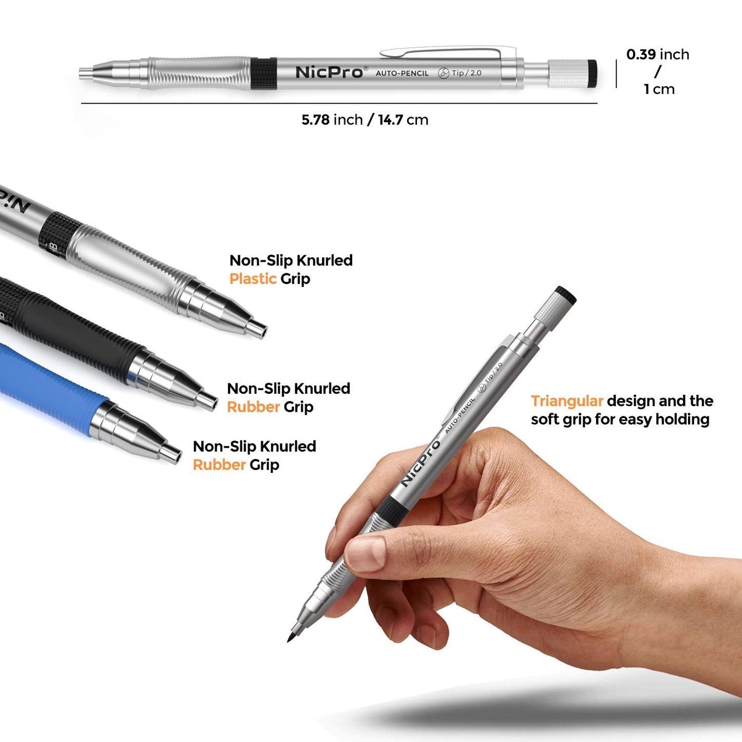 Nicpro 11 Pieces 2mm Mechanical Pencil Set, 3 PCS Carpenter Drafting Pencil 2.0 mm for Art Drawing Writing Sketching Construction with 6 Tube Pre-Sharpen HB & 2B Refill, Eraser, Sharpener