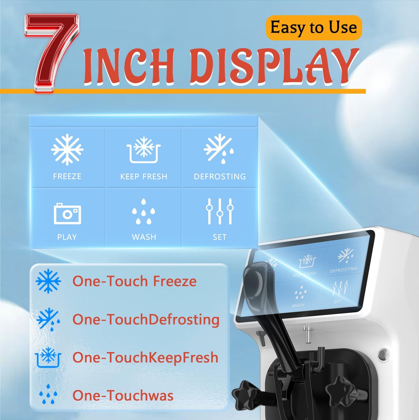 GSEICE Soft Serve Ice Cream Machine, 4 to 4.5 Gal/H Ice Cream Maker 7 Inch Screen Soft Serve Machine with Pre-Cooling & Fresh-Keeping, 6L Stainless Hopper, Enclosed Body for Home Party Café Store