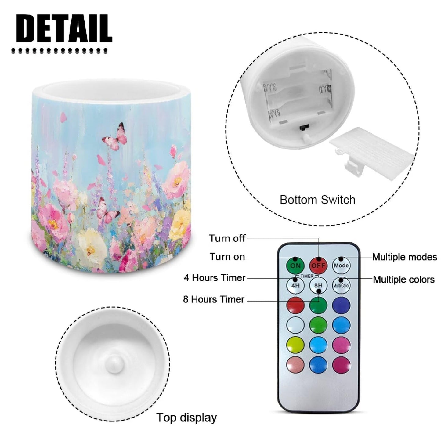 Cozeyat Butterfly Floral Flameless Candles 4 Pack Battery Operated with Remote Control Timer LED Pillar Candles Waterproof for Indoor Outdoor