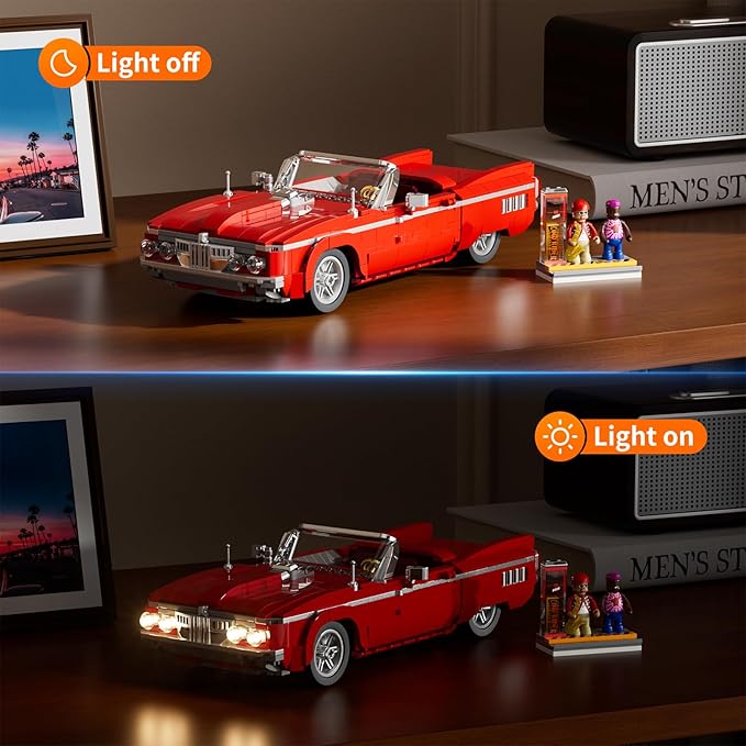 Low Rider Big Red Car Building Bricks Set - Street Fusion Vehicle Engineering Lighting Model Modular Collection Kit 969 Pcs for Adults &amp Teens &amp Car Lovers