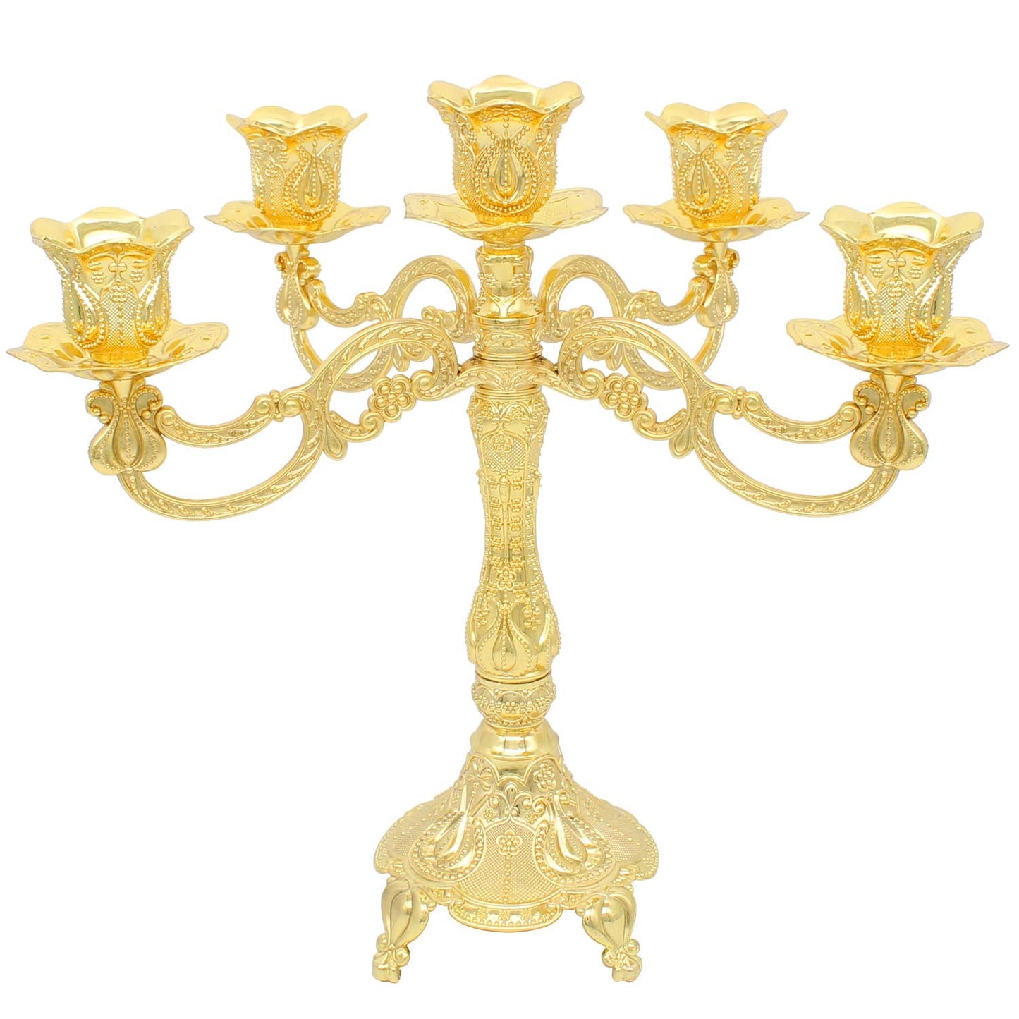 Dorlotou Metal Candelabra 5-Candle 10.1 Inch Tall Candle Holder Stick for Home Wedding Event and Party Festival,Gold