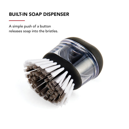KitchenAid Soap Dispensing Palm Brush with Built in Easy to Fill Soap Dispenser, Non Slip Grip for Easy Cleaning, Safe on Non Stick Cookware, 2.95 x 2.17 x 3.54 inches, Black