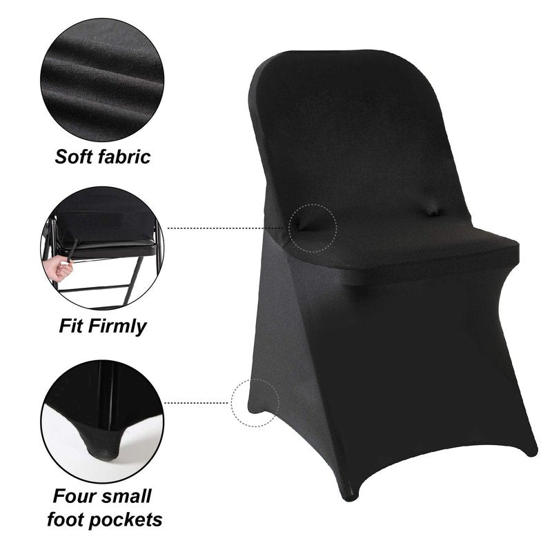 20 Pack Black Spandex Folding Chair Covers in Stretch Washable Fabric for Wedding, Party,Holidays,Celebration and Other Special Events