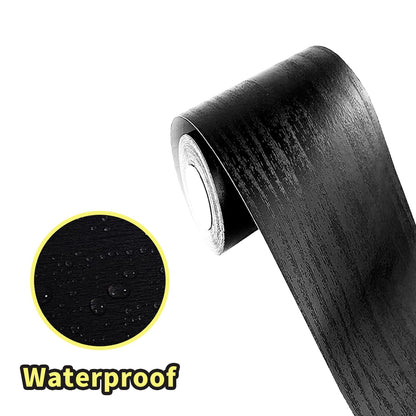 10M Black Wood Grain Removable PVC Waterproof Border Wall Decor Removable Self Adhesive Kitchen Bathroom Tiles Sticker Wallpaper 4.2x390 (4inch)